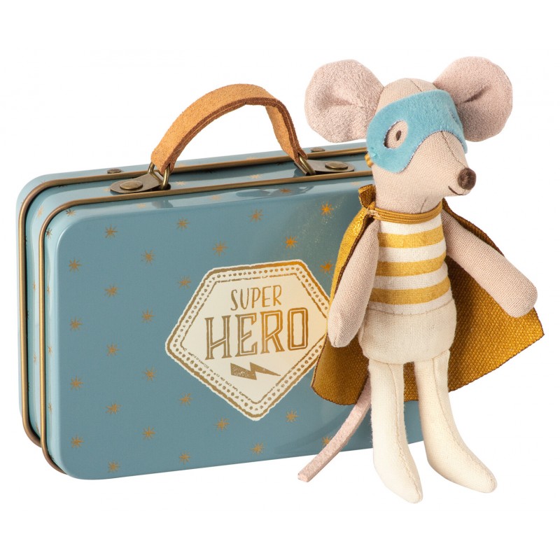 Petite souris Super Héros dans sa valise - MAILEG - Perlin Paon Paon
